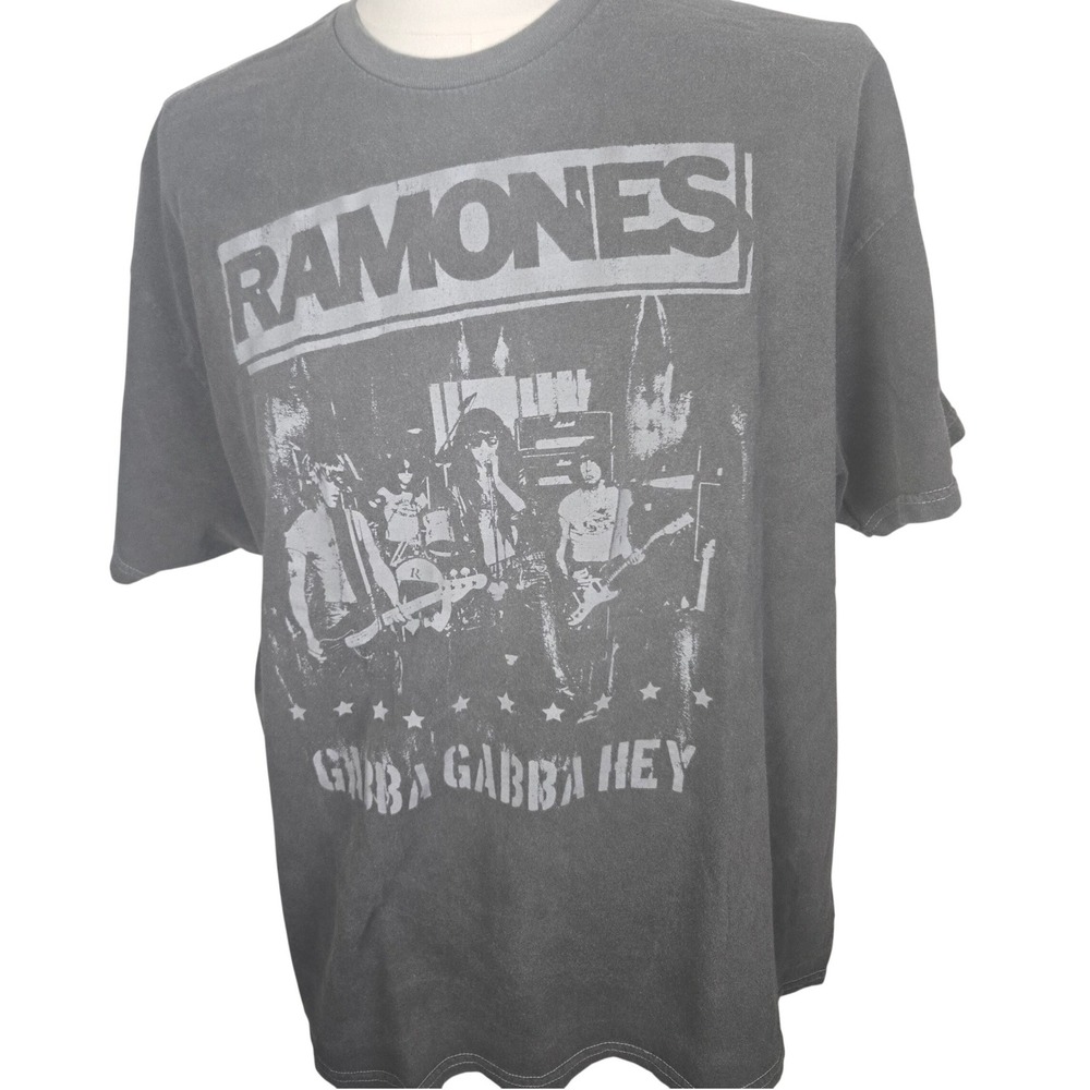 Mens Ramones Gabba Gabba Hey Graphic T Shirt Large Gray Band Tee